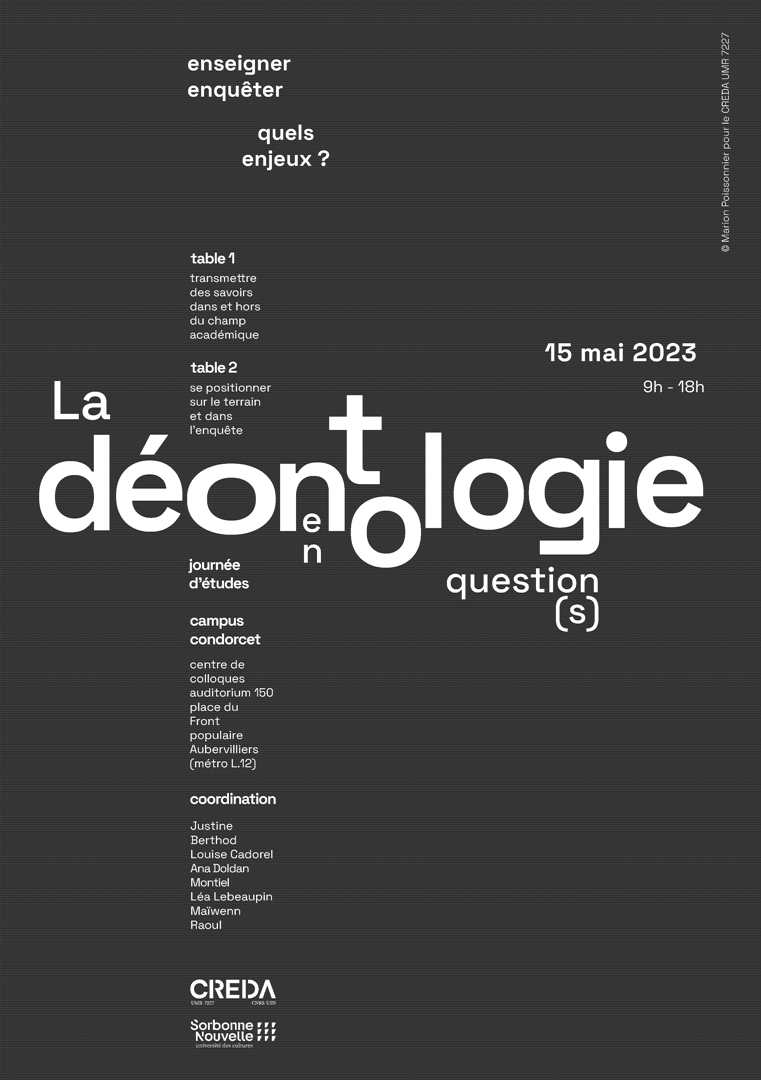 Affiche - La déontologie en question(s). Enquêter, enseigner, quels enjeux 
